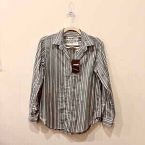 Frank & Eileen Frank Striped Long Sleeve Button-Up Shirt Gray White Women's S